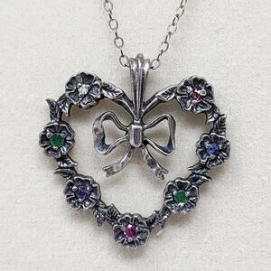 Sterling Silver 925 FM82 Franklin Mint Antique Vintage Bow Heart